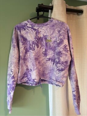 Purple Tie-Dye Cropped Crewneck Sweatshirt